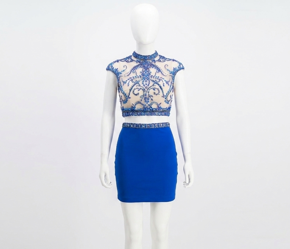 NEW RACHEL ALLAN beaded jersey two-piece homecoming prom dress in royal